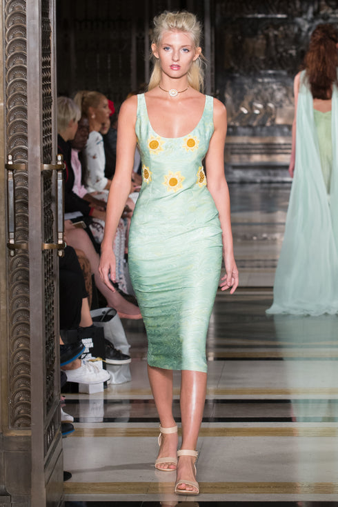 MARBLING PENCILL DRESS WITH SUNFLOWER INLAY DETAIL - Barrus London